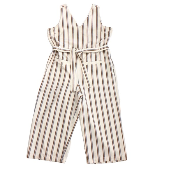 Madewell Pants - Madewell striped pull-on belted tie-waist pants jumpsuit XXL plus-size cream